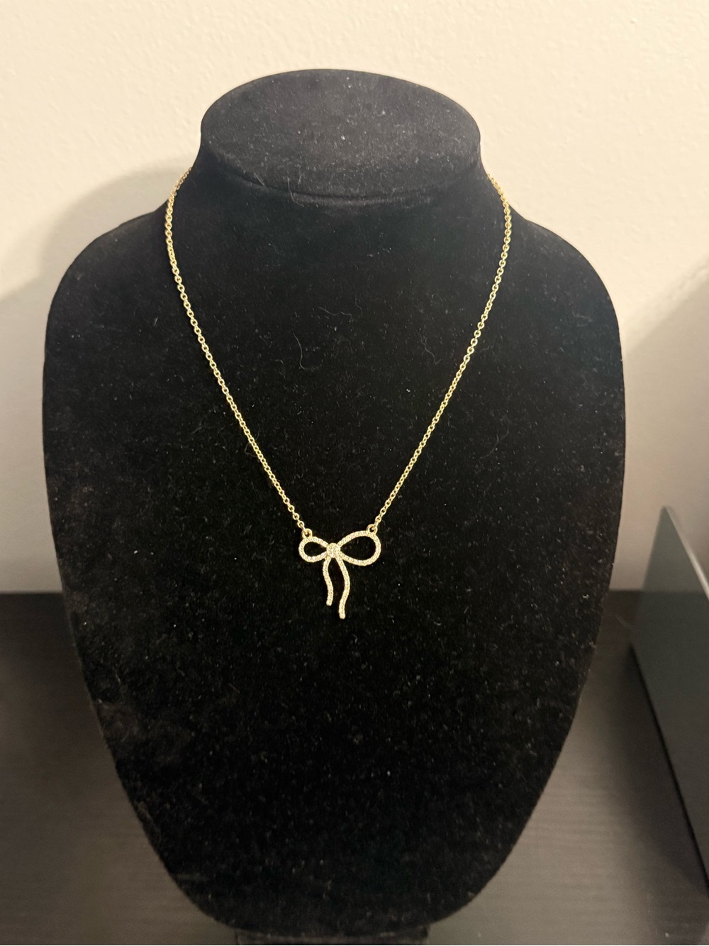 Talbots Gold Bow Necklace with Sparkle